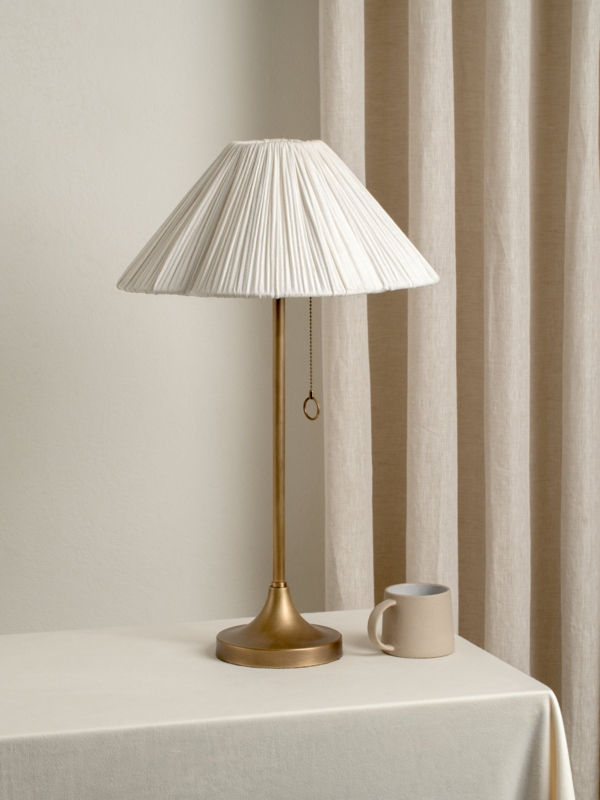 Table Lamp Scalloped Shade Aged Brass Base Warm Metallic Accent