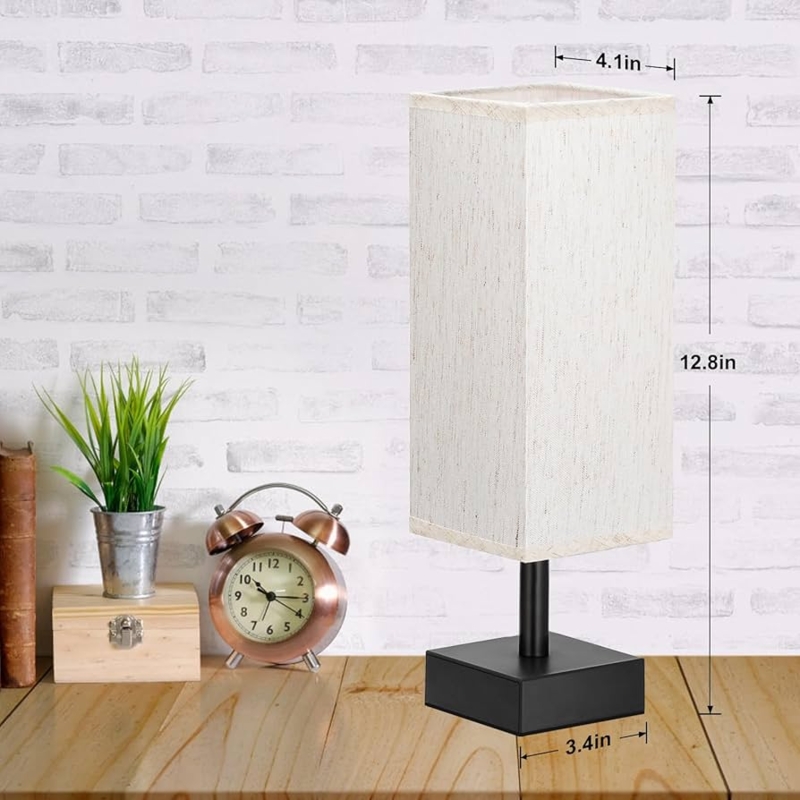 Table Lamp Scandinavian Square Fabric Shade Wood Base