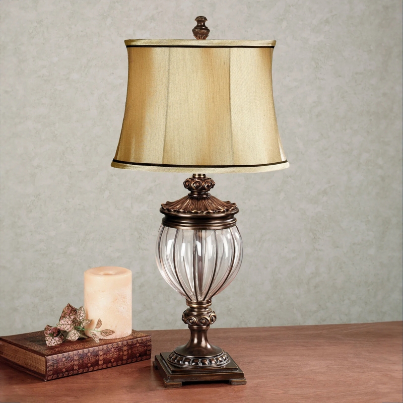 Table Lamp Scrolled Bronze Base Fringe Bell Shade Vintage Accent
