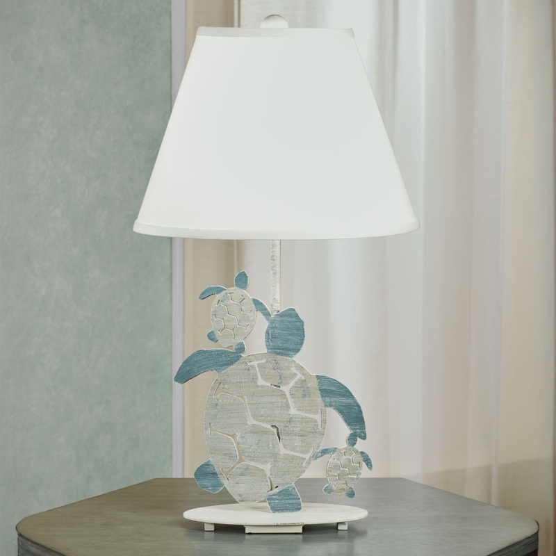Table Lamp, Sculpted Sea Turtle Accent Lighting, Rectangular Shade.