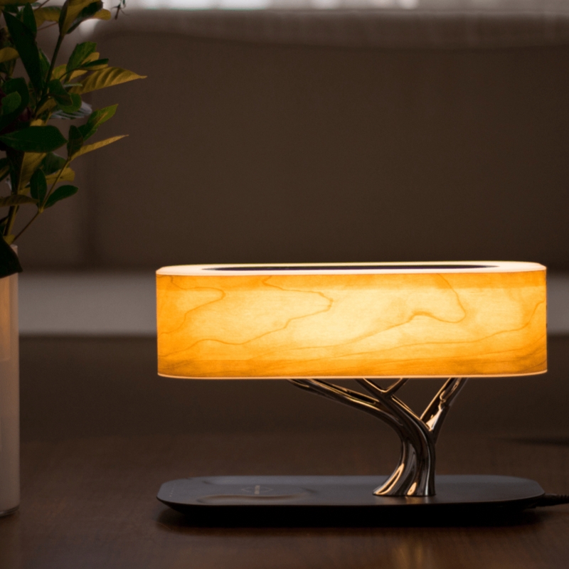 Table Lamp Sculptural Arched Silhouette Wood Toned Base