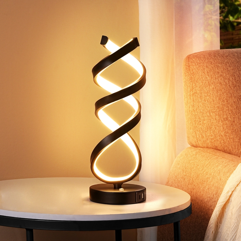 Table Lamp Sculptural Base Integrated USB Port Modern