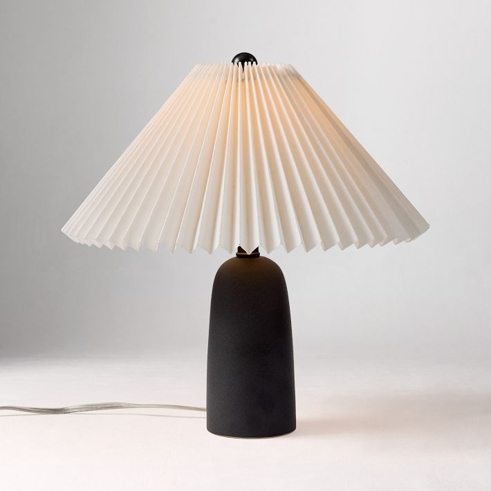 Table Lamp Sculptural Black Base Pleated Shade Moody Bedside Decor