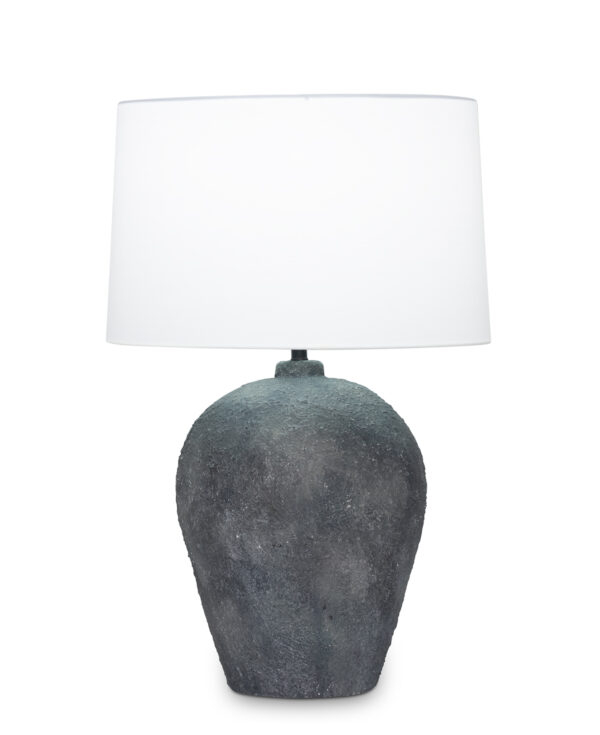 Table Lamp Sculptural Black Ceramic Gourd Base Tapered Shade