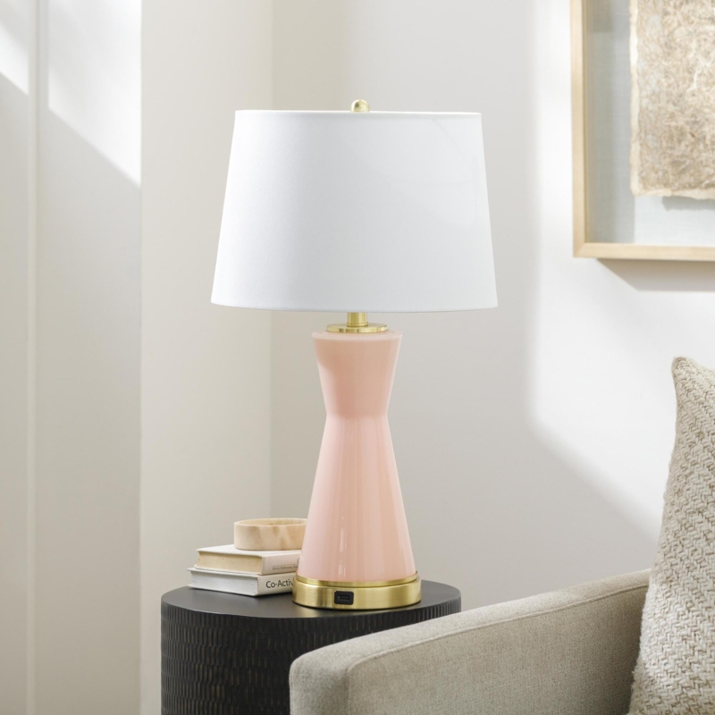Table Lamp Sculptural Bulbous Ceramic Base Matte Finish Pink Accent Lamp
