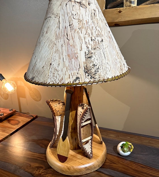 Table Lamp Sculptural Canoe Shape Wood Base Organic Modern