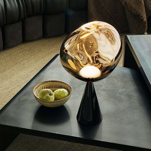Table Lamp Sculptural Silver Mirrored Globe Melted Glass Effect