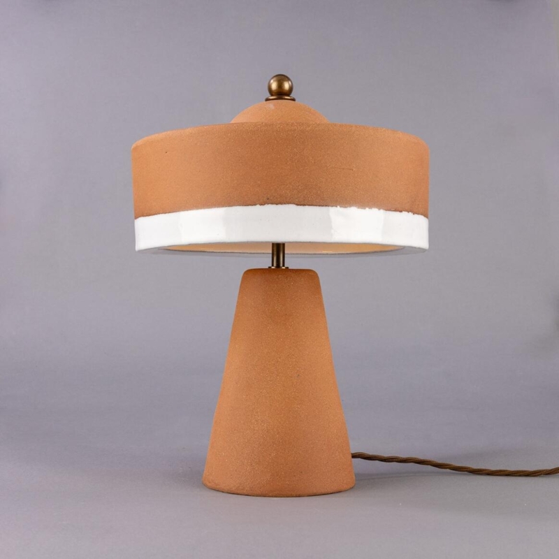 Table Lamp Sculptural Terracotta White Ceramic Mid Century Glaze