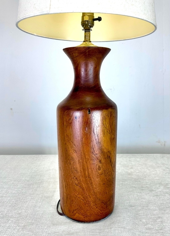 Table Lamp Sculptural Turned Wood Base, Mid-Century Tapered Silhouette