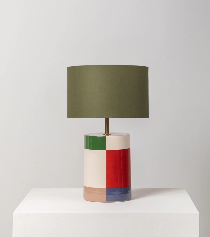 Table Lamp Sculptural White Raised Geometric Ceramic Base