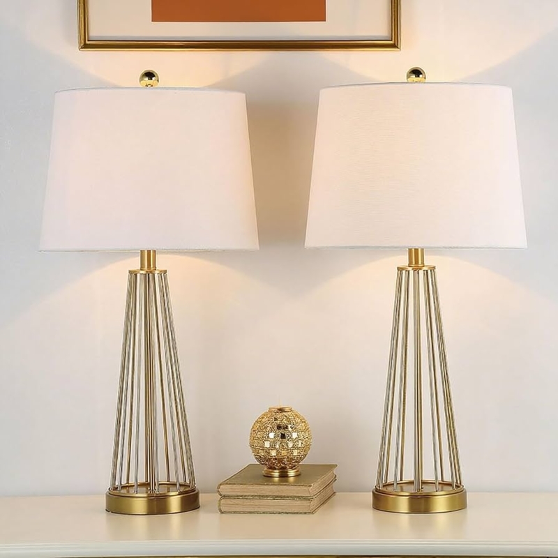 Table Lamp Set 2 Hollow Geometric Silhouette Brass Gold