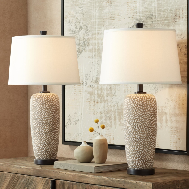 Table Lamp Set 2 Pebbled Texture Coastal Beige Palette