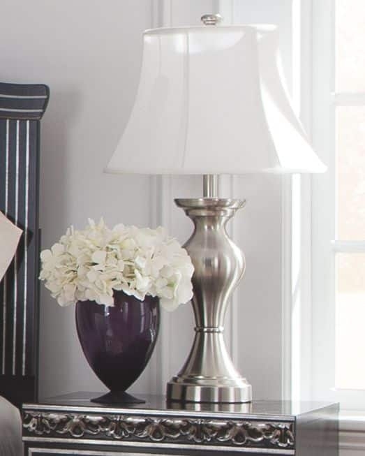 Table Lamp Set Brushed Finish Tiered Base Pull Chain Switch White Shades