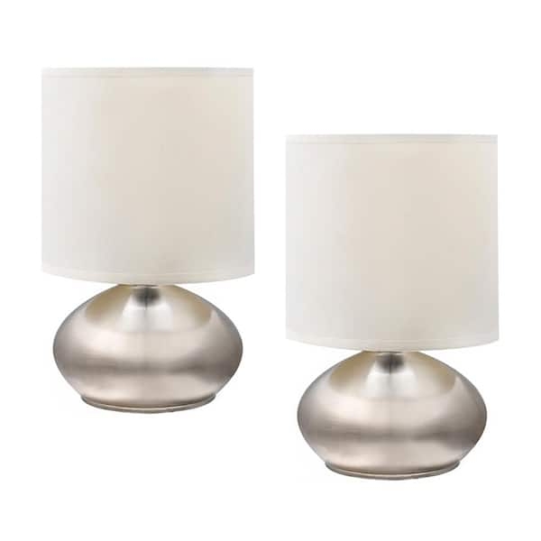 Table Lamp Set Brushed Steel Pull Chain Compact Modern