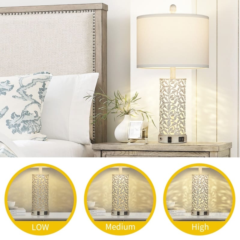 Table Lamp Set Built-In Nightlight Cage Base USB Ports