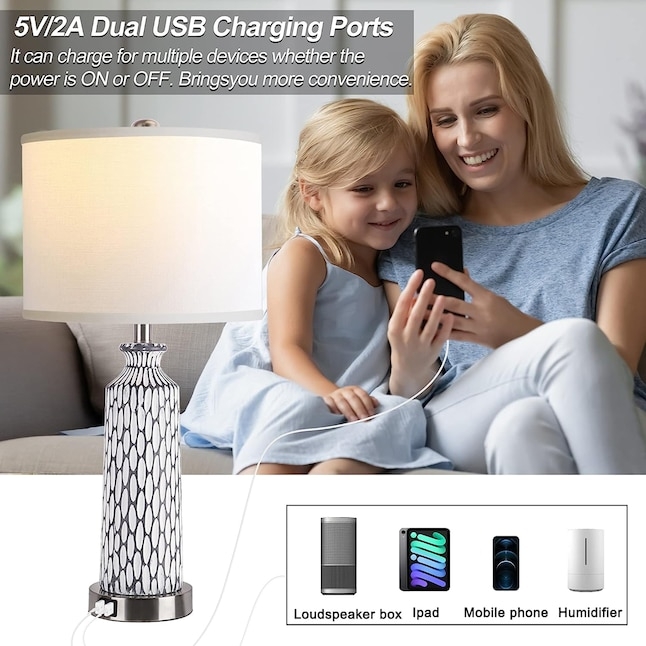 Table Lamp Set Compact Wood Base White Cylindrical Shade Scandinavian