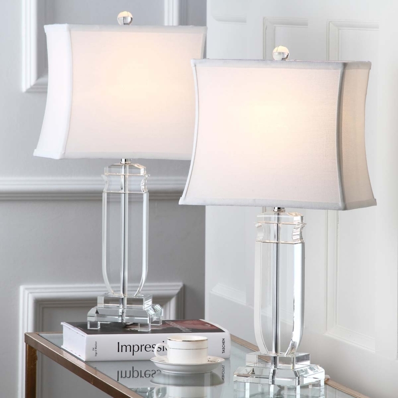 Table Lamp Set Crystal Tiered Base Faceted Column Transitional