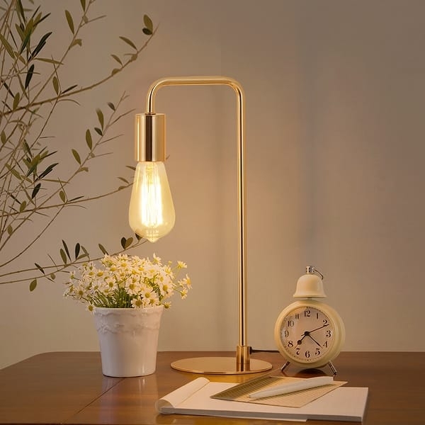 Table Lamp Set Cubic Open Frame Brushed Gold Exposed Filament Bulb