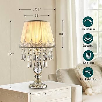 Table Lamp Set Dangling Crystal Strands Glam - beaded crystal strand table lamp