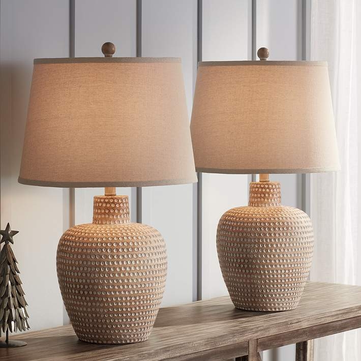 Table Lamp Set Dappled Beige Finish Rustic Southwest Style