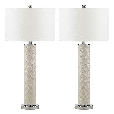 Table Lamp Set Dark Green Glam Pebbled Column Gold Metal Accents