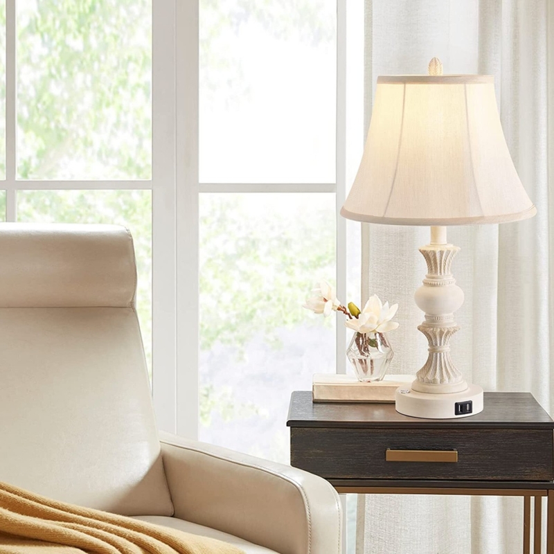 Table Lamp Set Distressed Antique White Urn Base French Country Lighting
