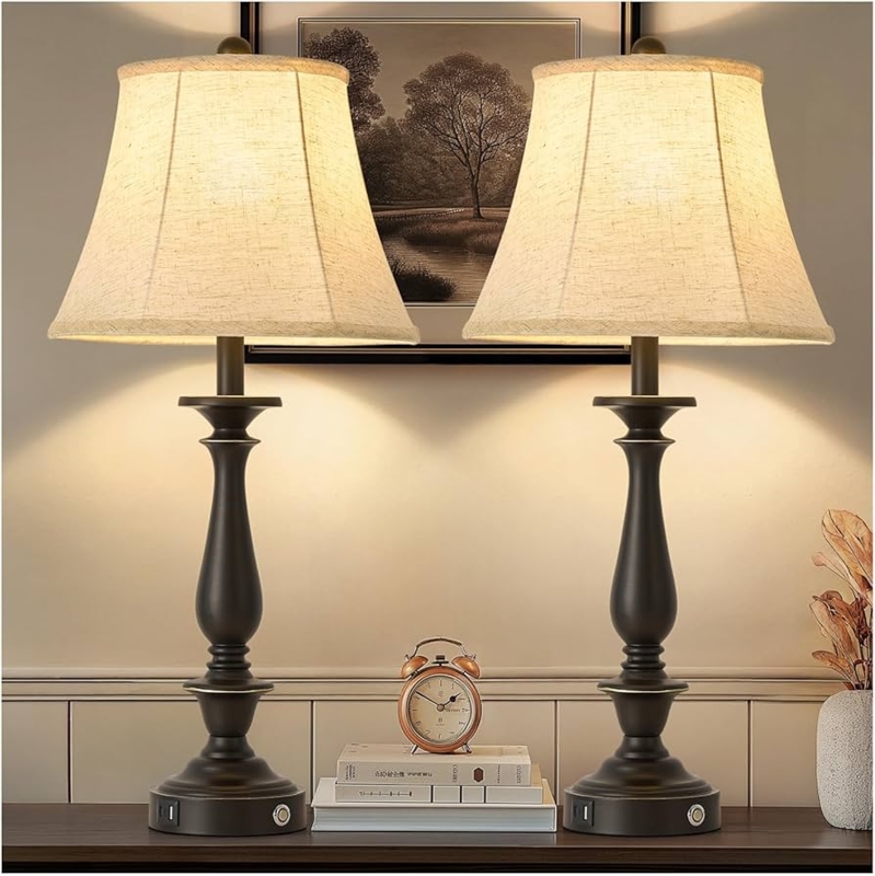Table Lamp Set Distressed White Gold Urn Farmhouse Rustic