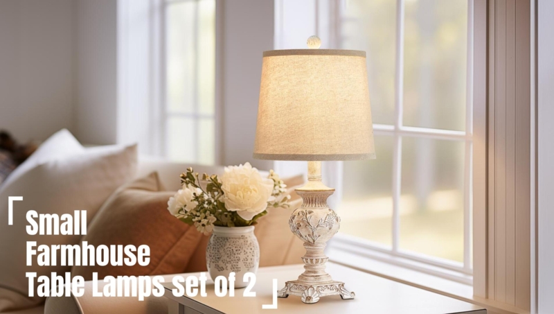 Table Lamp Set Farmhouse Distressed Carved Floral Base