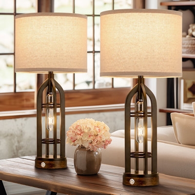 Table Lamp Set featuring Matte Black Open Frame Base and USB Ports