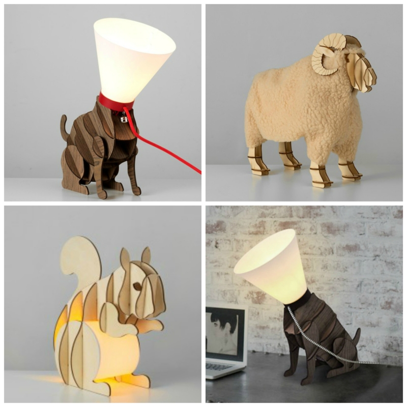 Table Lamp Set: Figurative Animal Sculpture Bases, High Contrast Shades.