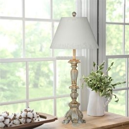 Table Lamp Set French Country Whitewashed Acanthus Leaf Carving