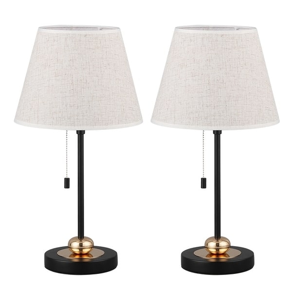 Table Lamp Set Geometric Black Open Frame Base with USB
