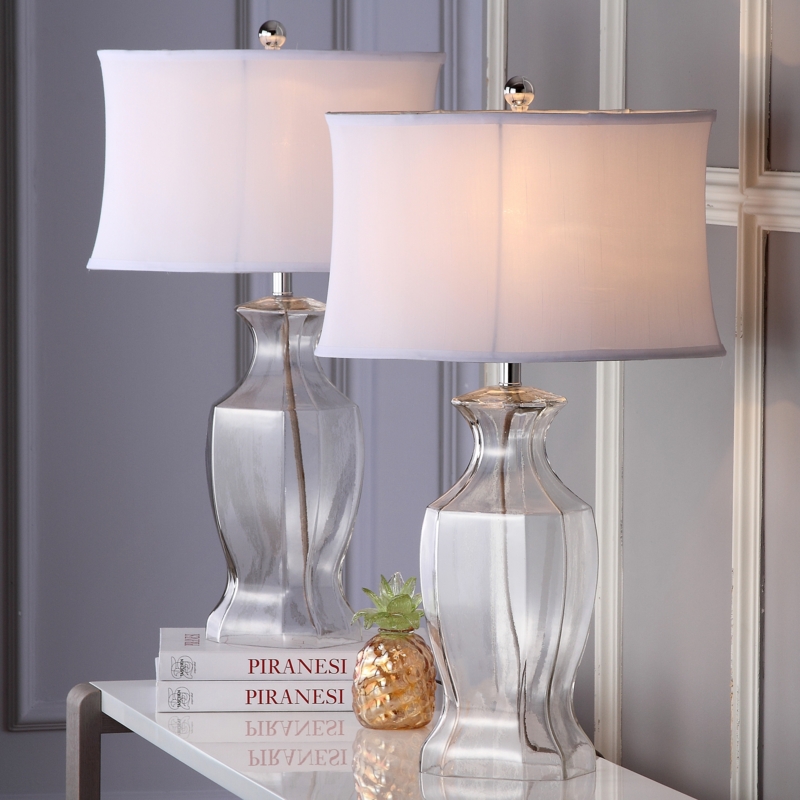 Table Lamp Set Glass Gourd Base Polished Metal Neck