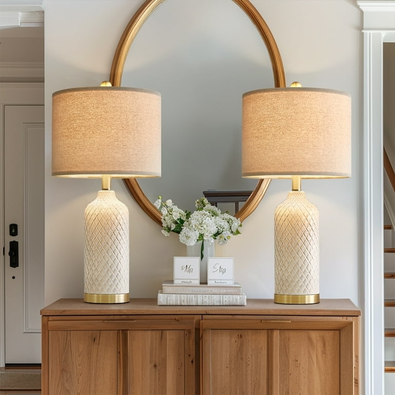 Table Lamp Set, Glossy Blue Gourd Pair for Coastal Bedroom Lighting.