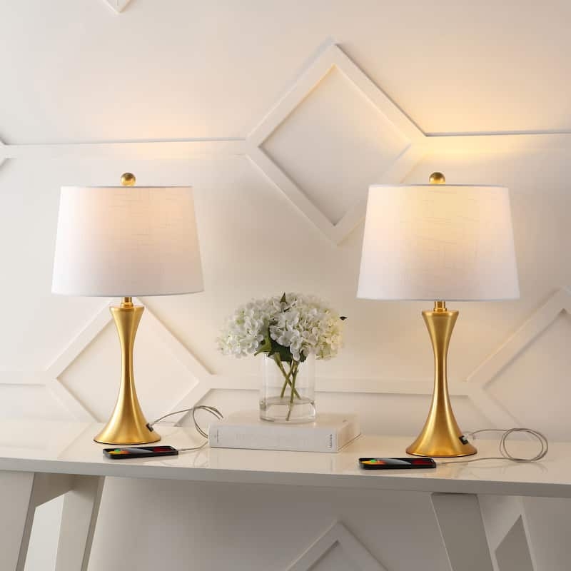 Table Lamp Set Gold Hourglass Base USB Port Glam