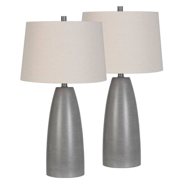 Table Lamp Set Grey Sculptural Silhouette Tapered Base Drum Shade
