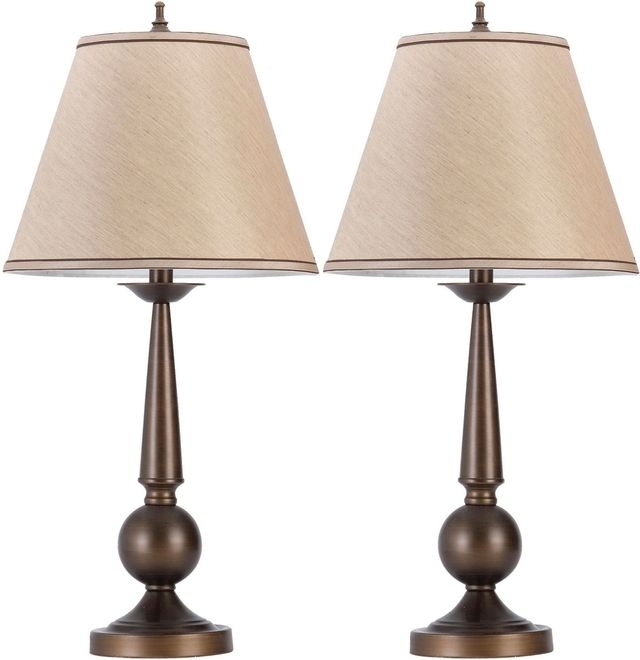 Table Lamp Set Hammered Bronze Finish Traditional Empire Shade