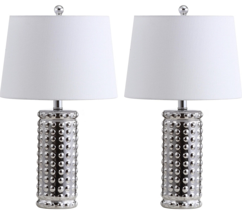 Table Lamp Set Hammered Mercury Glass Glam Drum Shades