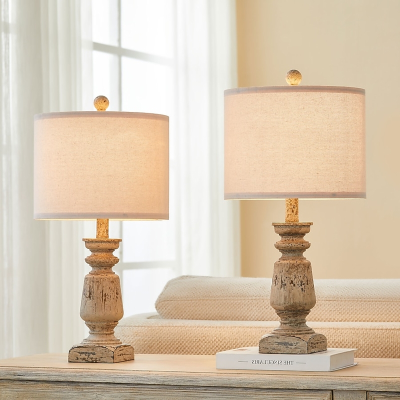 Table Lamp Set in Distressed Brown Finish with Jug Silhouette