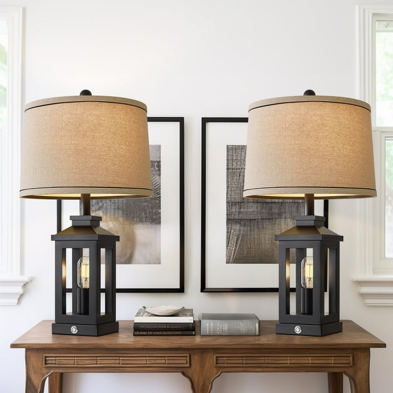 Table Lamp Set Industrial Cage Frame Black Vintage Cage Lamps