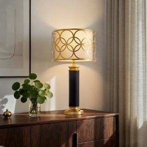 Table Lamp Set Industrial Chic Black Base Perforated Gold Shades