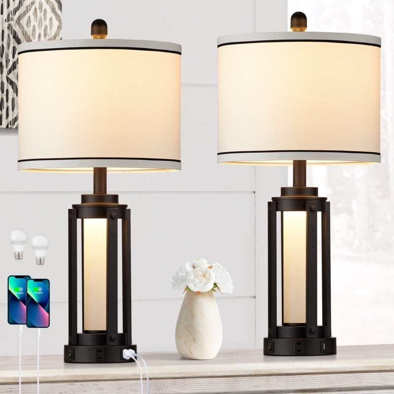 Table Lamp Set Industrial Integrated Nightlight USB Port Skeletal Frame