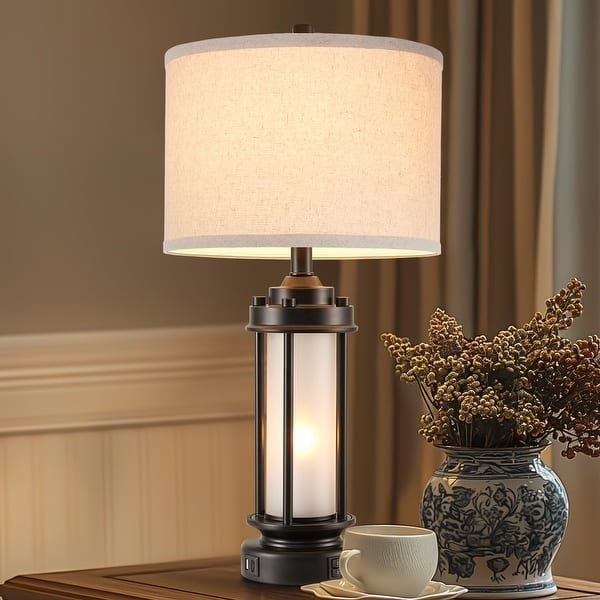 Table Lamp Set: Industrial Retro Black Metal with Integrated Nightlight
