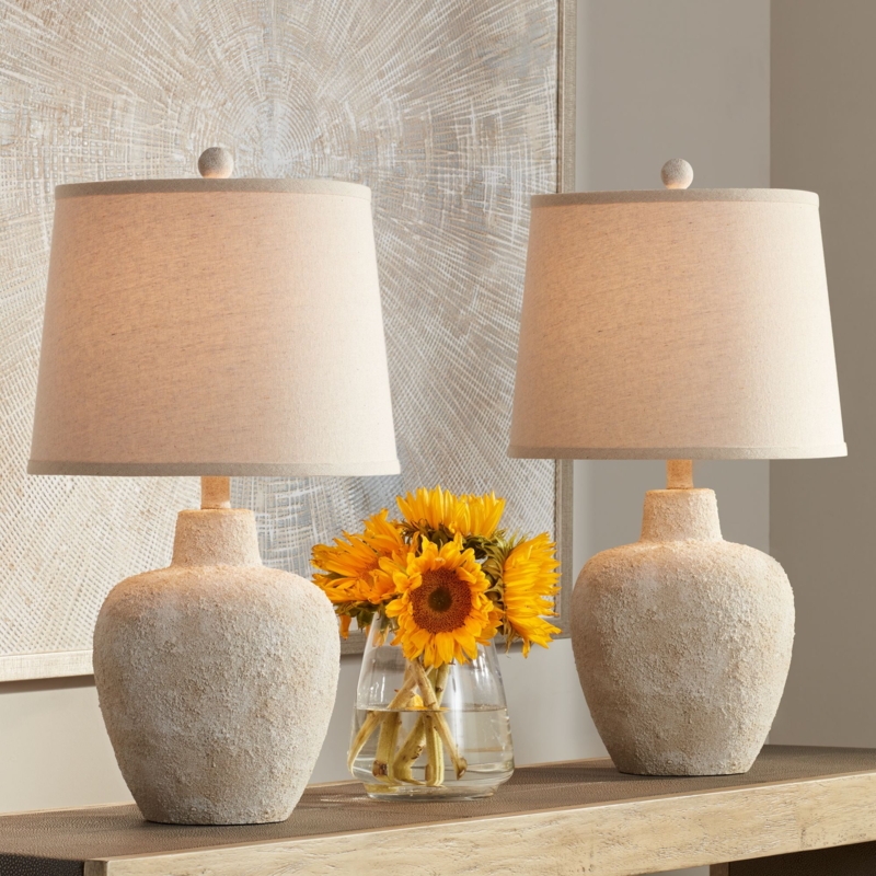 Table Lamp Set Jar Base Distressed Finish Farmhouse Accent