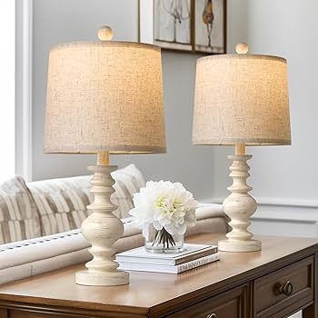 Table Lamp Set Jug Shaped Base Whitewashed Rustic Farmhouse Bedside Decor