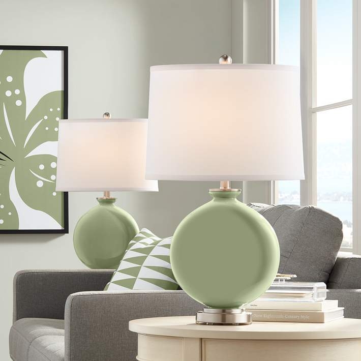Table Lamp Set Majolica Green Glaze Double Gourd Clear Acrylic Base