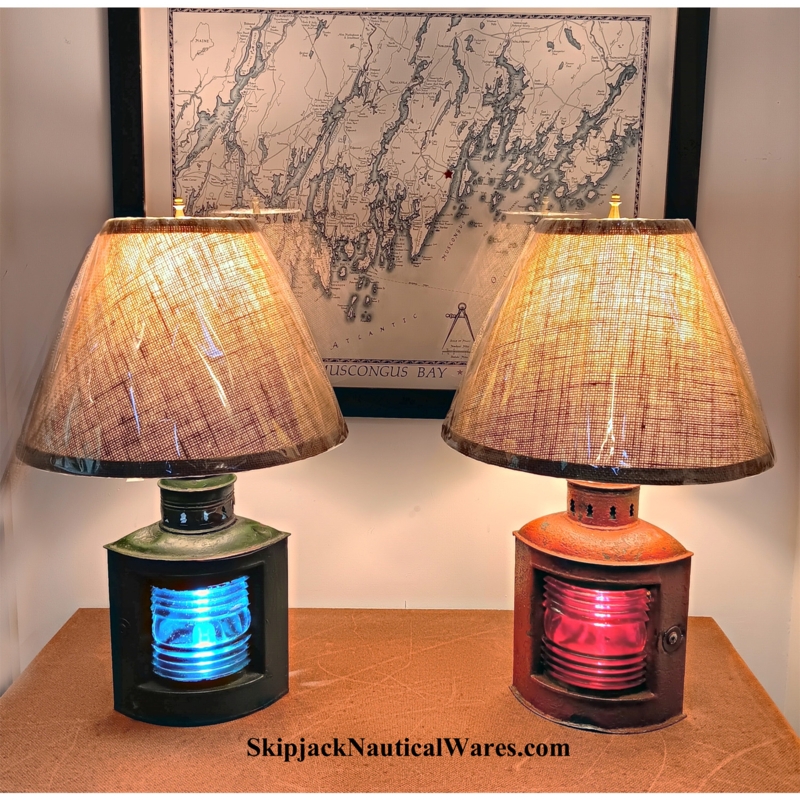 Table Lamp Set Maritime Port and Starboard Red Blue Fresnel Lens