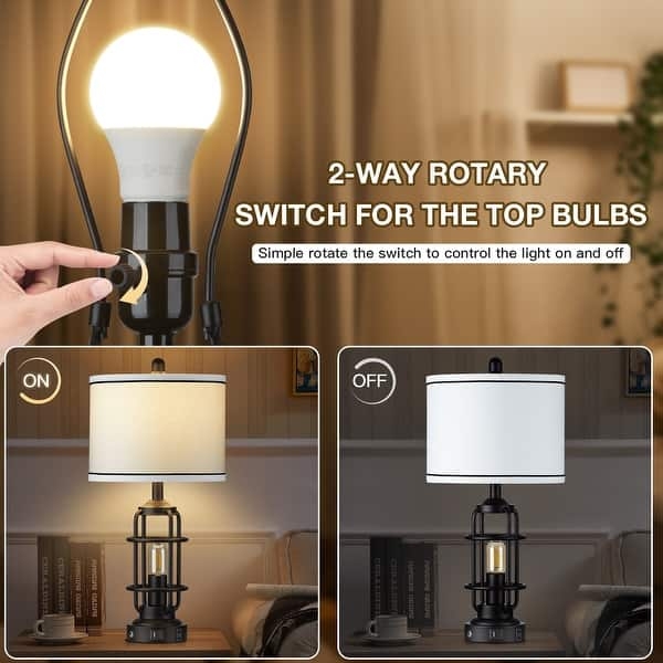 Table Lamp Set Matte Black Mesh Nightlight Base Dual Light Source