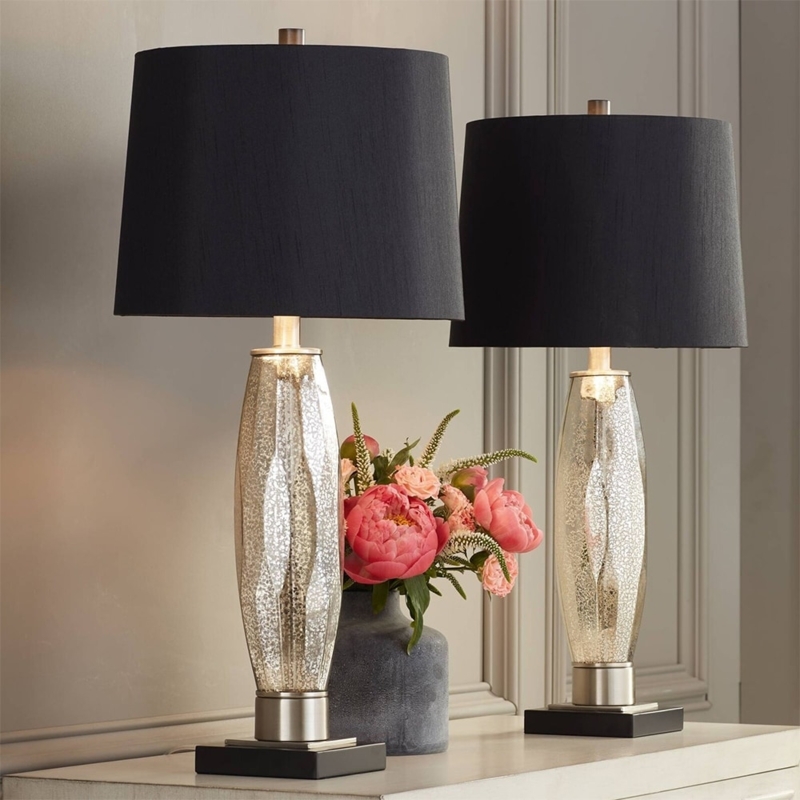 Table Lamp Set Mercury Glass Black Drum Shade Table Lamps