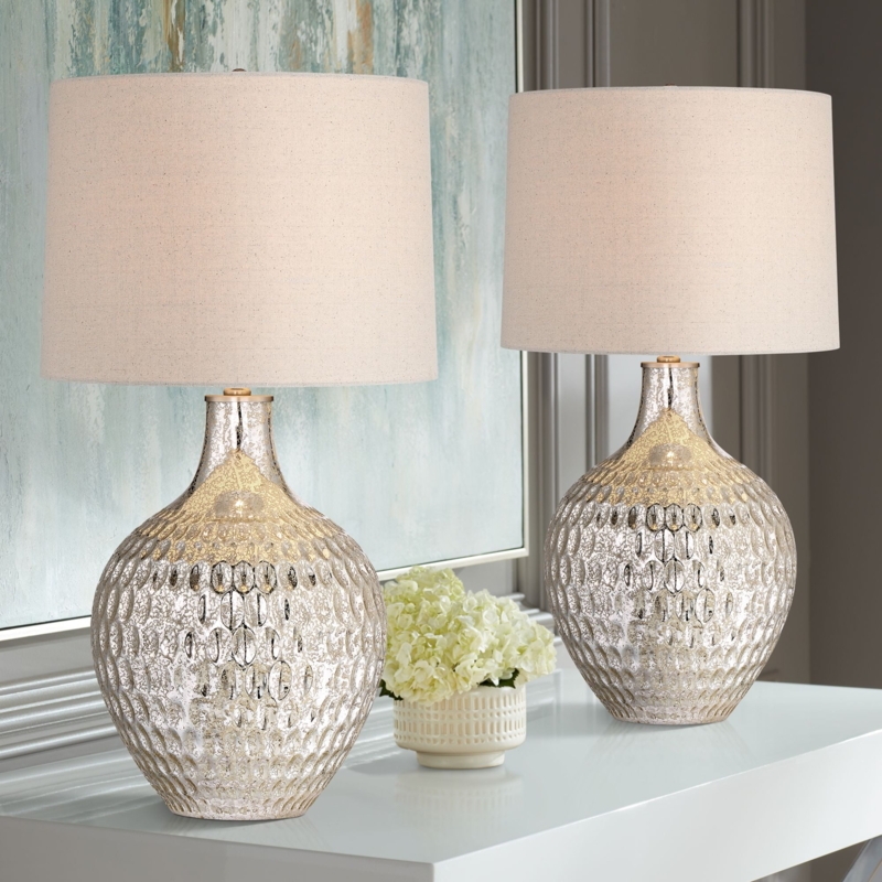 Table Lamp Set Mercury Glass Symmetrical End Table Lamp Set